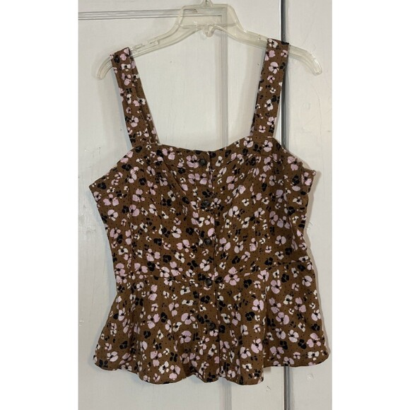 WHO WHAT WEAR Tops - Who What Wear Halter Tank Top Women’s XL Linen Blend Brown Pink Black Floral